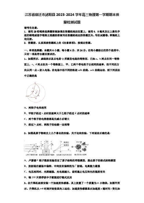 江苏省宿迁市沭阳县2023-2024学年高三物理第一学期期末质量检测试题含解析