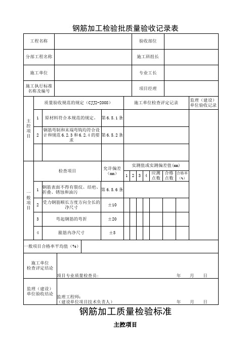 钢筋加工检验批质量验收记录表