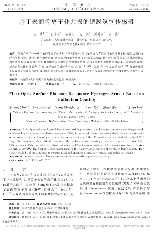 基于表面等离子体共振的钯膜氢气传感器