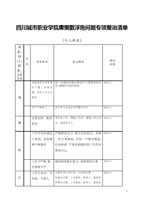 庸懒散浮拖问题专项整治清单自查表