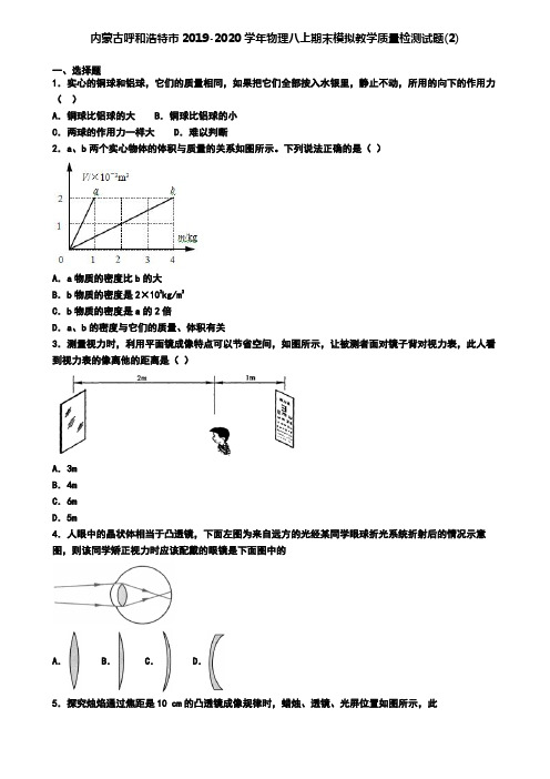 内蒙古呼和浩特市2019-2020学年物理八上期末模拟教学质量检测试题(2)