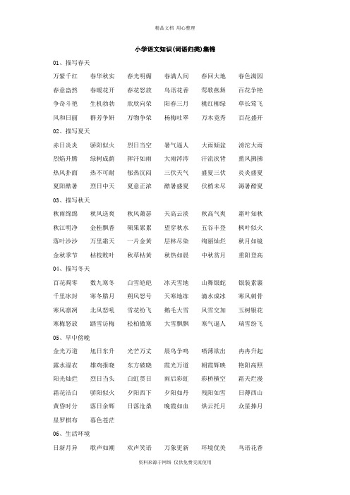 新人教部编版小学语文六年级下册知识集锦之词语归类