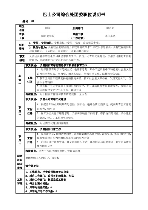 团委工作职位说明书 