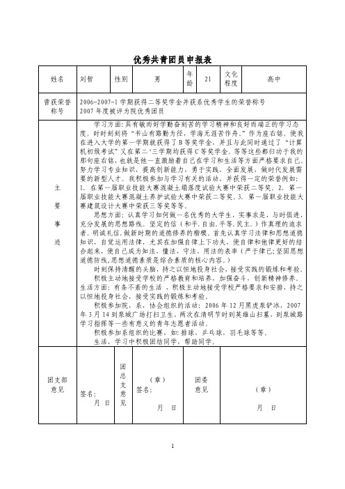 优秀共青团员申报表