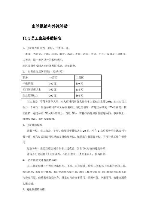 软件公司出差报销和外派补贴制度