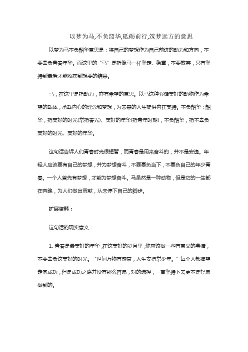 以梦为马,不负韶华,砥砺前行,筑梦远方的意思