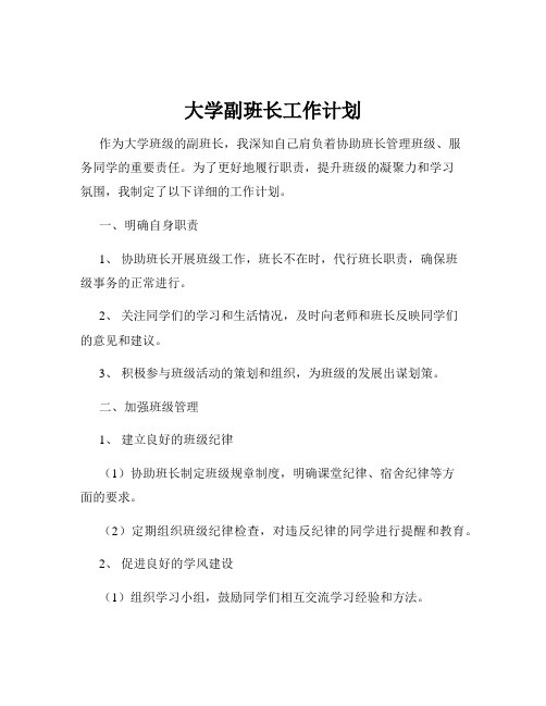 大学副班长工作计划