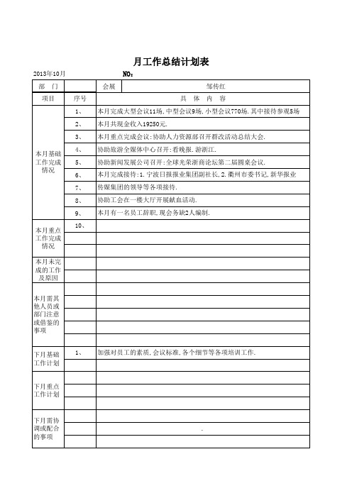 月工作总结 Microsoft Excel 工作表