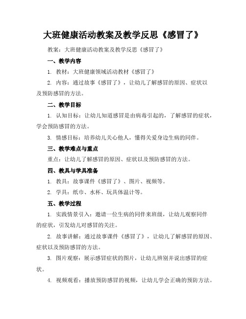 大班健康活动教案及教学反思《感冒了》