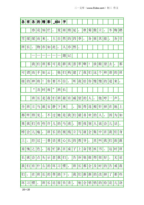 初三作文：各有各的精彩_850字