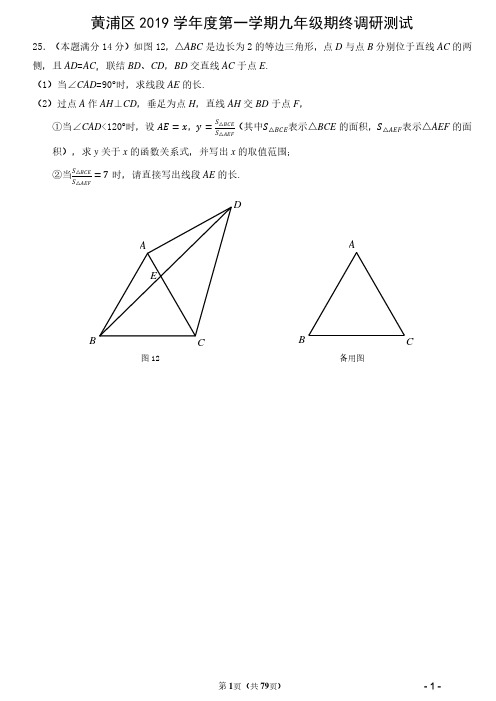 2020年-上海中考数学一模-25题合集