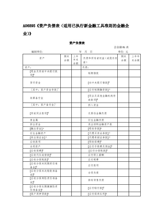 A06895《资产负债表(适用已执行新金融工具准则的金融企业)》