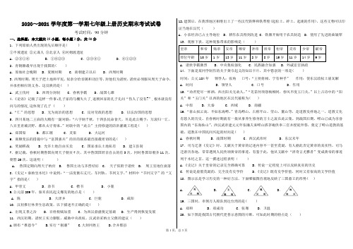 2020～2021学年度第一学期七年级上册历史期末考试试卷(附答案)