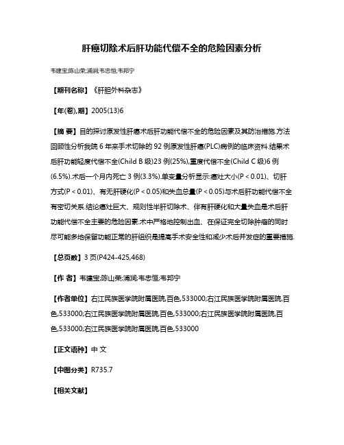 肝癌切除术后肝功能代偿不全的危险因素分析