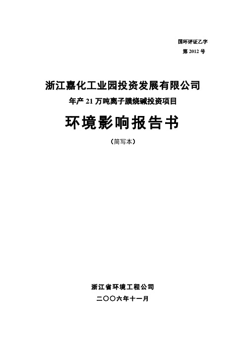 年产21万吨离子膜烧碱投资项目