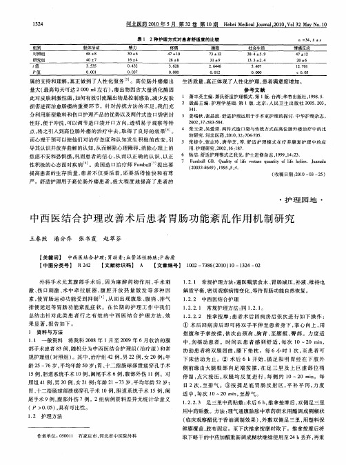 中西医结合护理改善术后患者胃肠功能紊乱作用机制研究