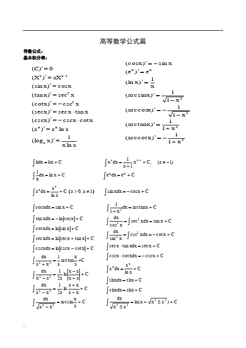 考研数学公式大全(考研必备)