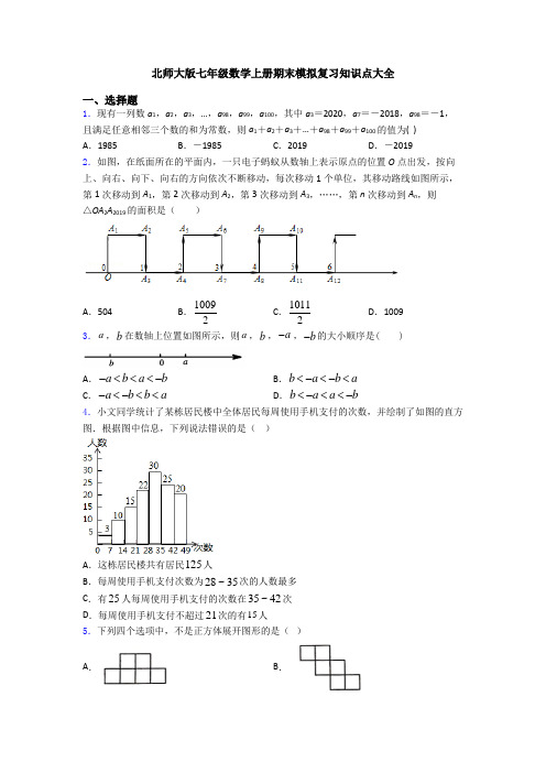 北师大版七年级数学上册期末模拟复习知识点大全