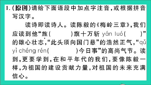 贵州专版九年级语文下册第一单元2梅岭三章作业名师公开课省级获奖课件新人教版.ppt