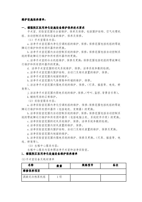 维护设施保养清单【模板】