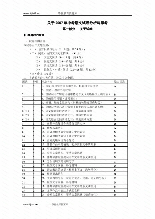 关于2007年中考语文试卷分析与思考