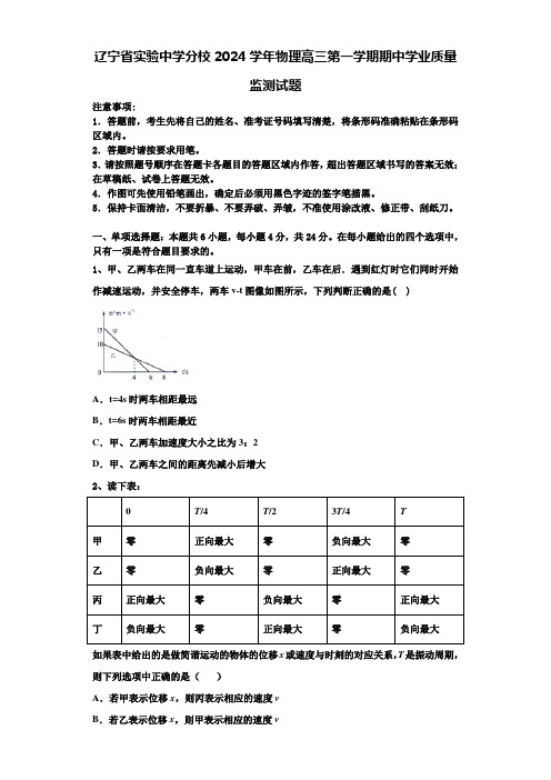 辽宁省实验中学分校2024学年物理高三第一学期期中学业质量监测试题含解析