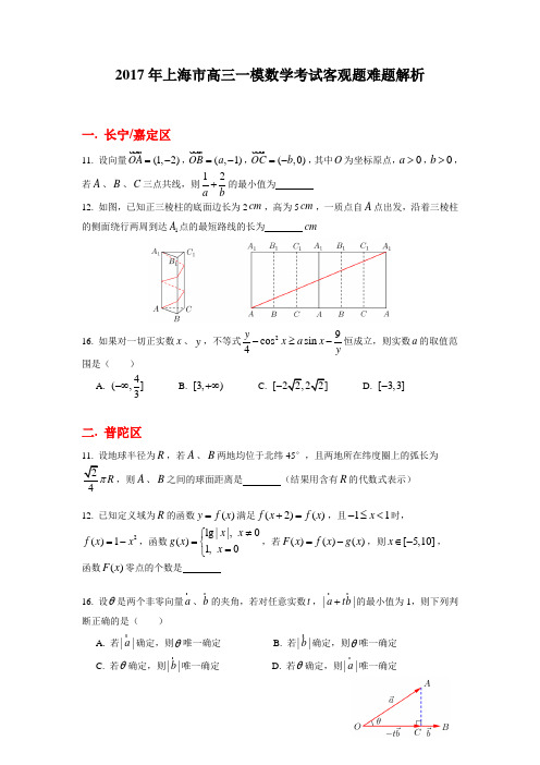 2017年上海各区高三一模填空题难题解析 - 副本