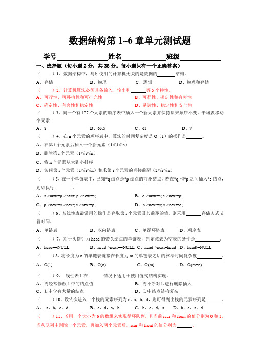 数据结构(第1~6章单元测试)