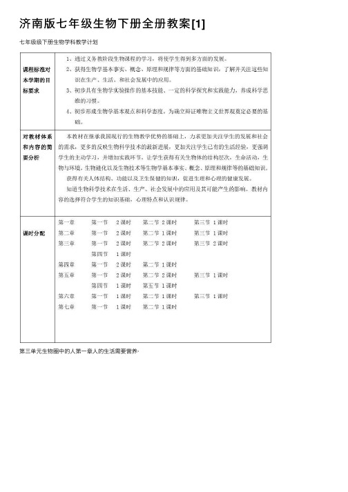 济南版七年级生物下册全册教案[1]