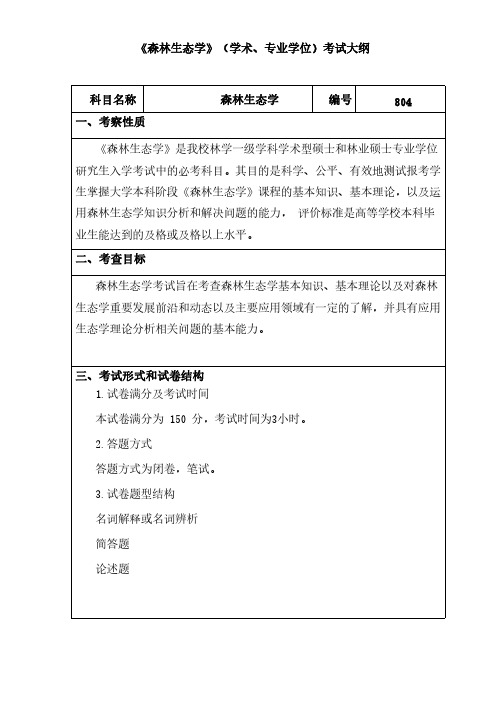 江西农业大学 2023年硕士研究生考试考试大纲(PDF版) 804森林生态学(学术型、专业学位)