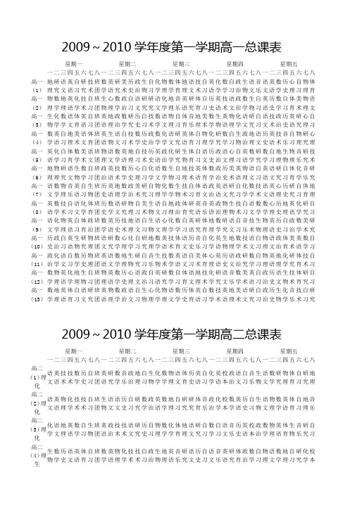 2009～2010学年度第一学期高总课表(09