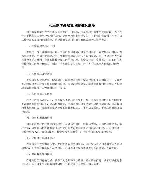 初三数学高效复习的组织策略