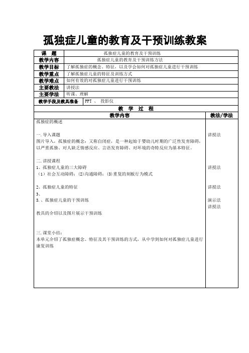 孤独症儿童的教育及干预训练教案