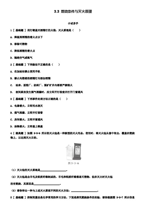 九年级化学上册3.3燃烧条件与灭火原理试题