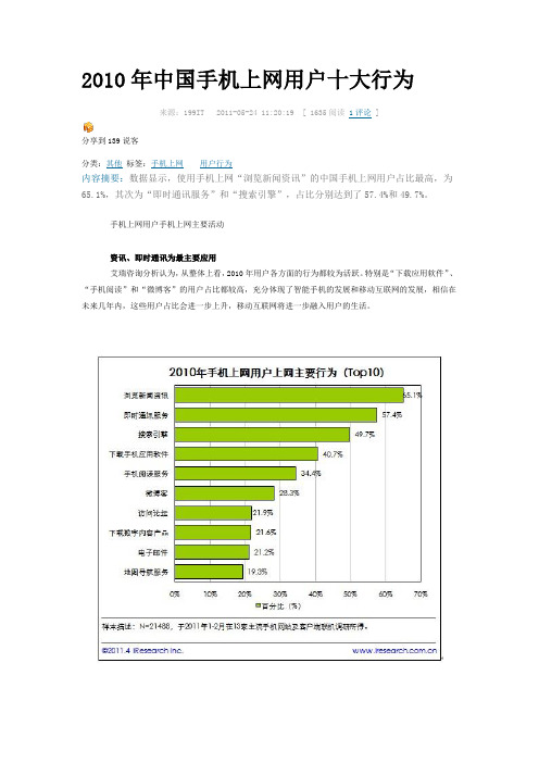 2010年中国手机上网用户十大行为