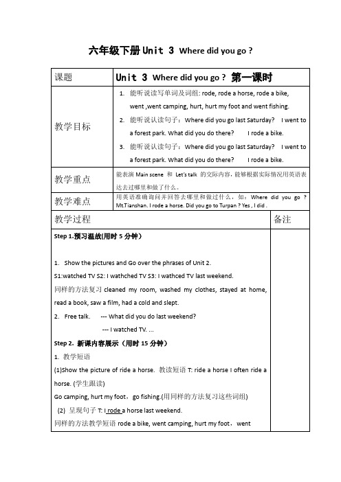 2015六年级下册Unit3 Where did you go教案表格式教案