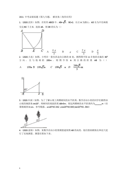 2021 年九年级数学中考必刷真题《第九专题： 解直角三角形应用》