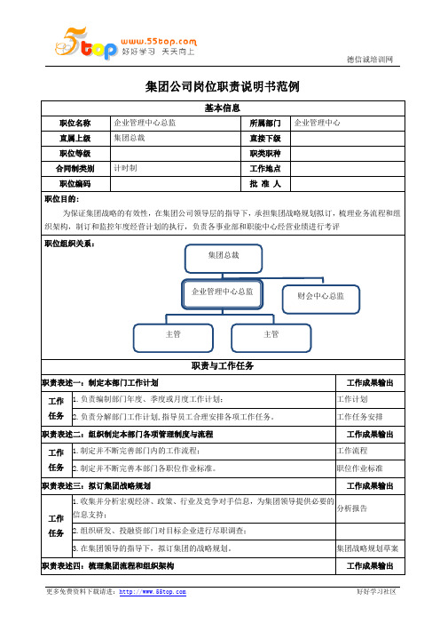 企业管理中心总监岗位职责说明书