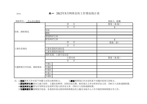 表一网络宣传工作情况统计表