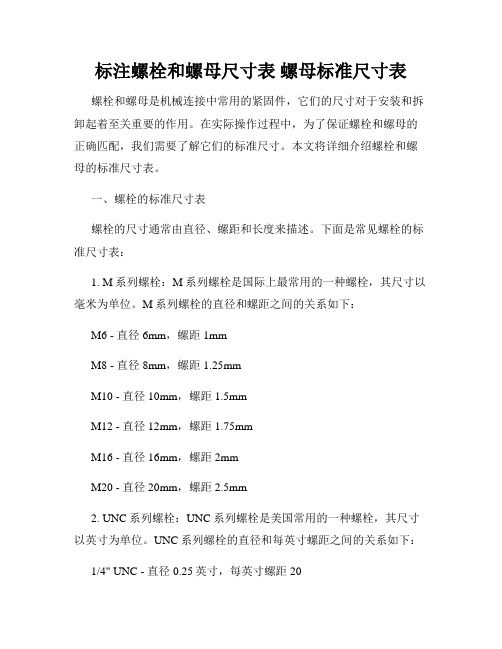 标注螺栓和螺母尺寸表 螺母标准尺寸表