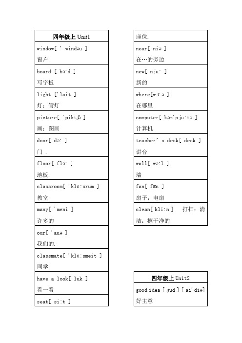 pep英语四年级单词表(带有音标表格形式)