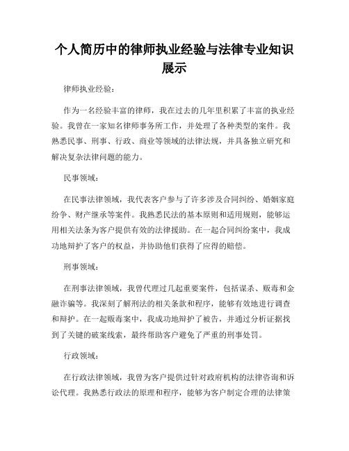 个人简历中的律师执业经验与法律专业知识展示