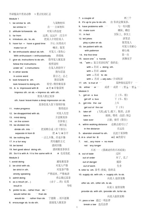 (完整word版)外研版高中英语必修1重点短语汇总,推荐文档