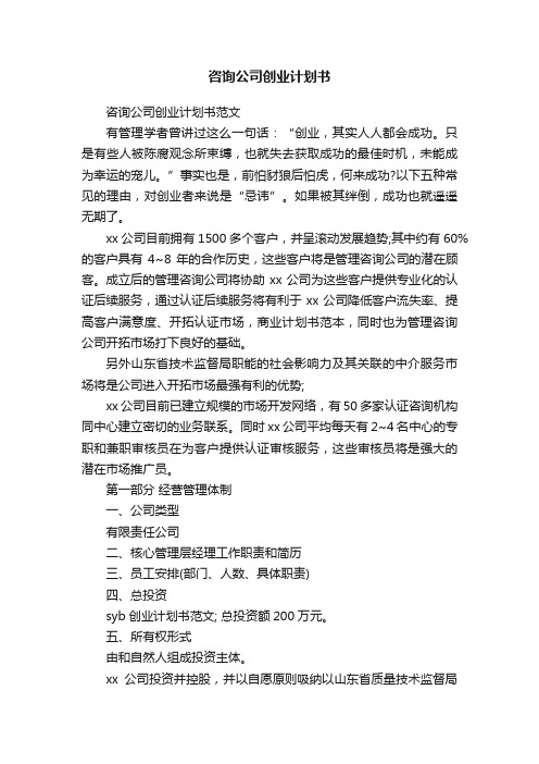 咨询公司创业计划书