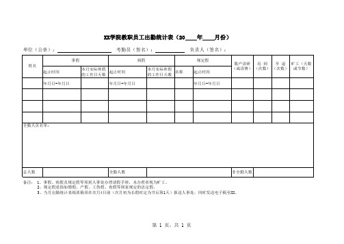 学院教职员工出勤统计表