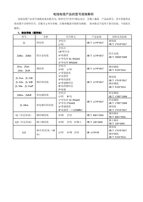 电线电缆产品的型号规格解析