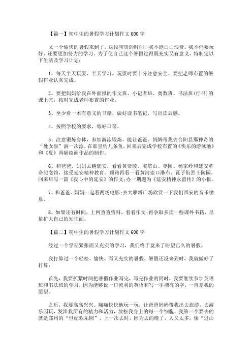 2020最新初中生的暑假学习计划作文600字