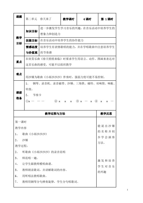 新人教版音乐小学一年级下册2春天来了公开课优质课教学设计