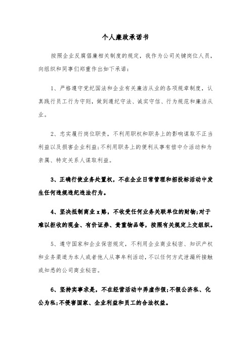 个人廉政承诺书(7篇)