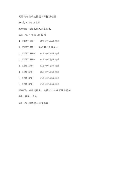 常用汽车音响接线端字母标识